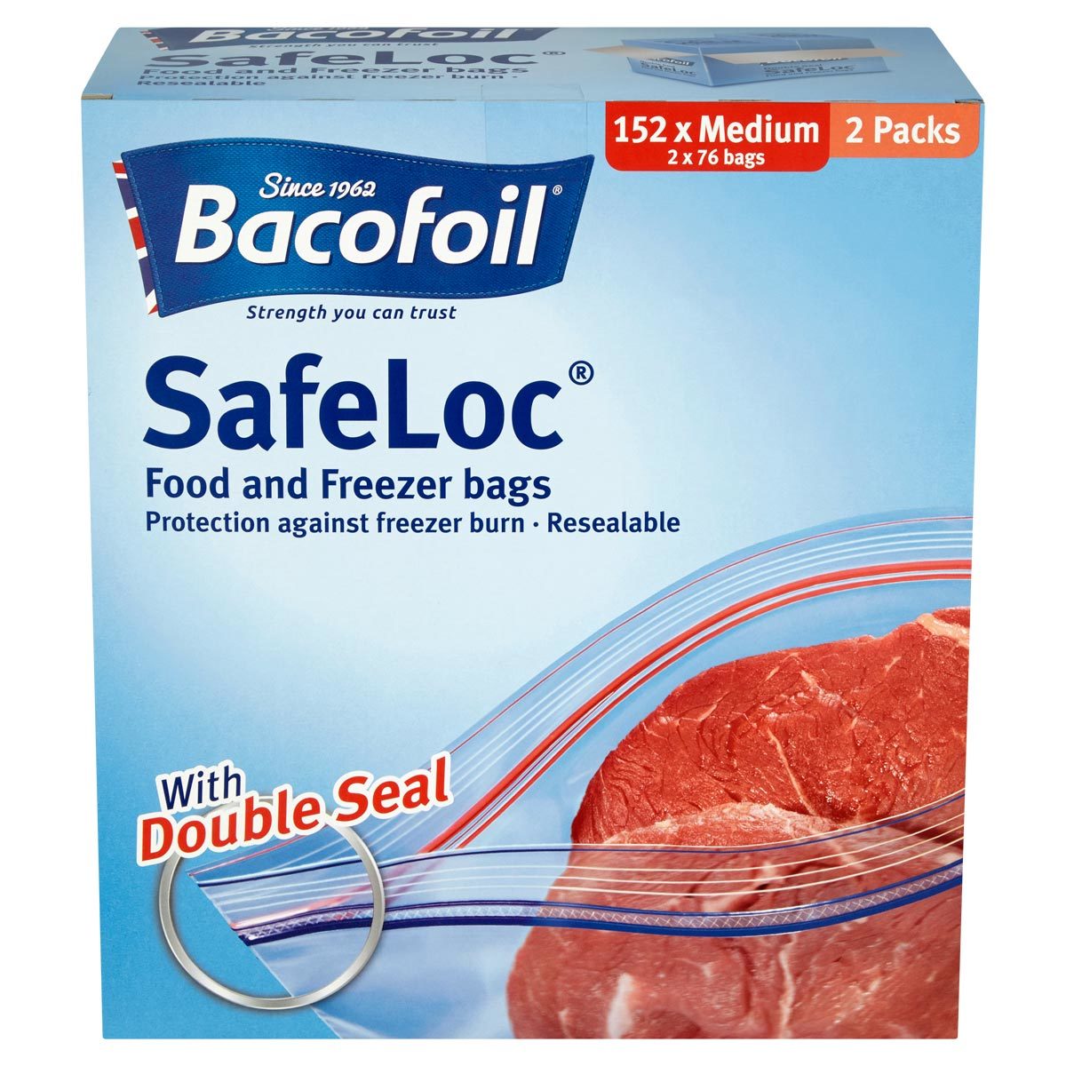 Bacofoil Safeloc® Food and Freezer Medium Bags,152 Pack
