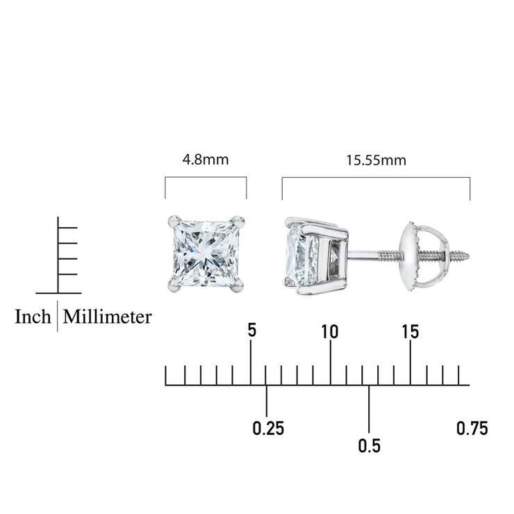 0.70ctw Princess Cut Diamond Stud Earrings, 18ct White Gold 0.70ctw Princess Cut Diamond Stud Earrings, 18ct White Gold