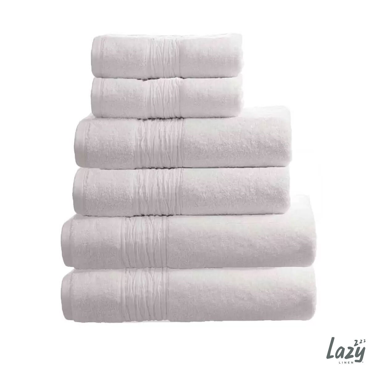 Lazy Linen 6 Piece Bundle 2x Hand Towels, 2x Bath Towels & 2x Bath Sheets, in White