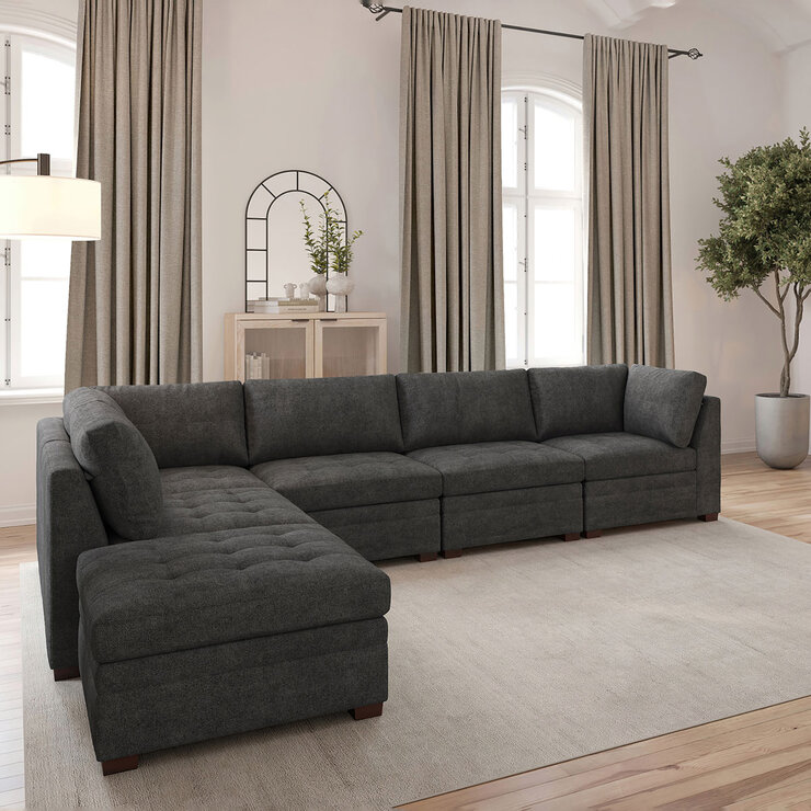 Thomasville Tisdale Dark Grey 6 Piece Modular Fabric Sofa