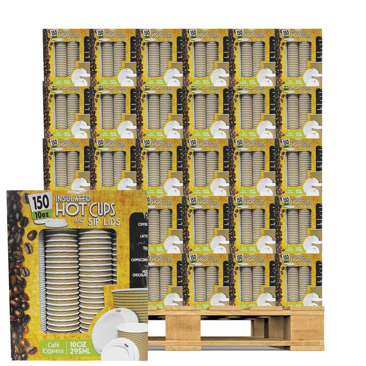 Cafe Express 10oz / 295ml Insulated Hot Cups with Sip Lids, 150 Pack
