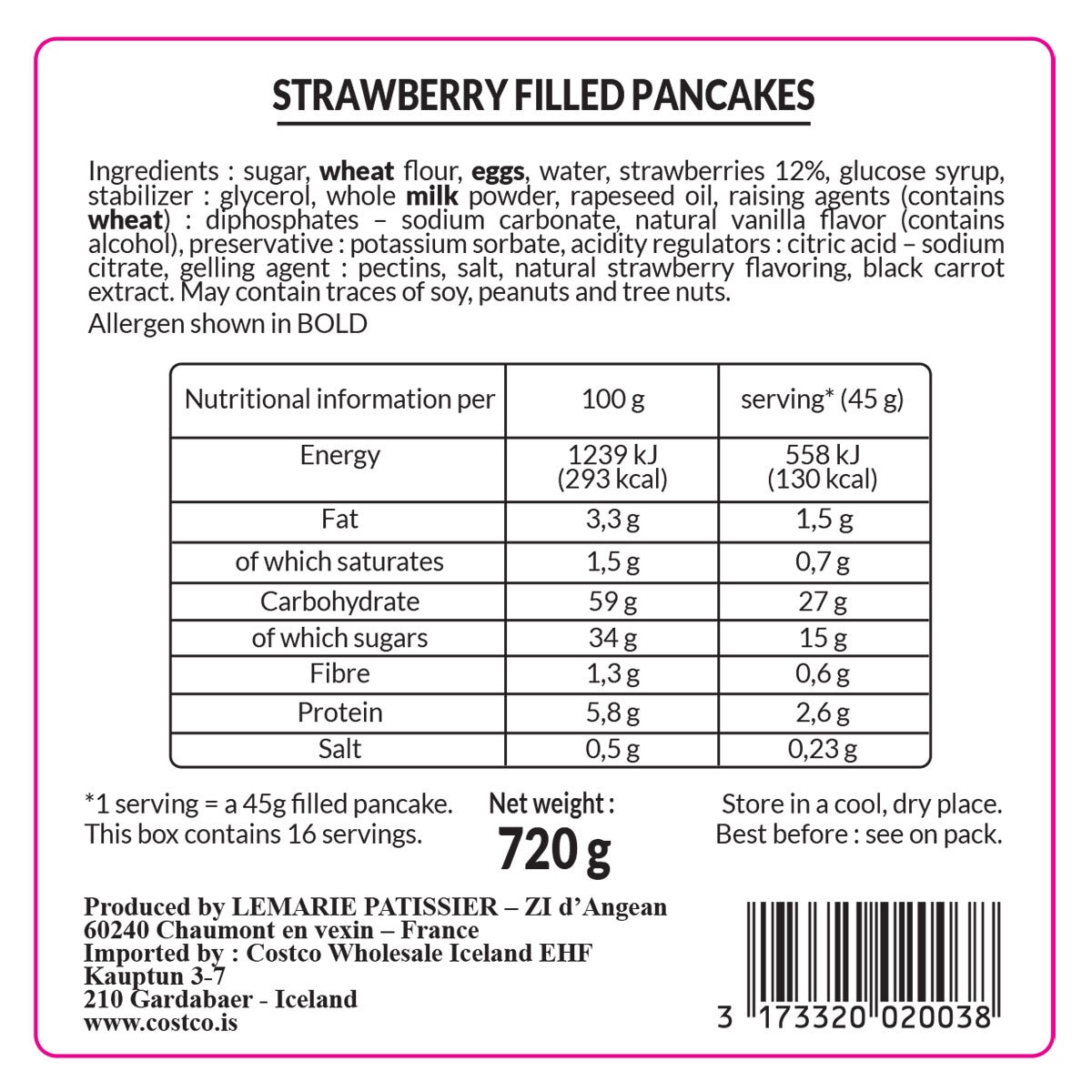 Lemarie Patissier Strawberry Filled Pancakes, 16 Pack (720g)