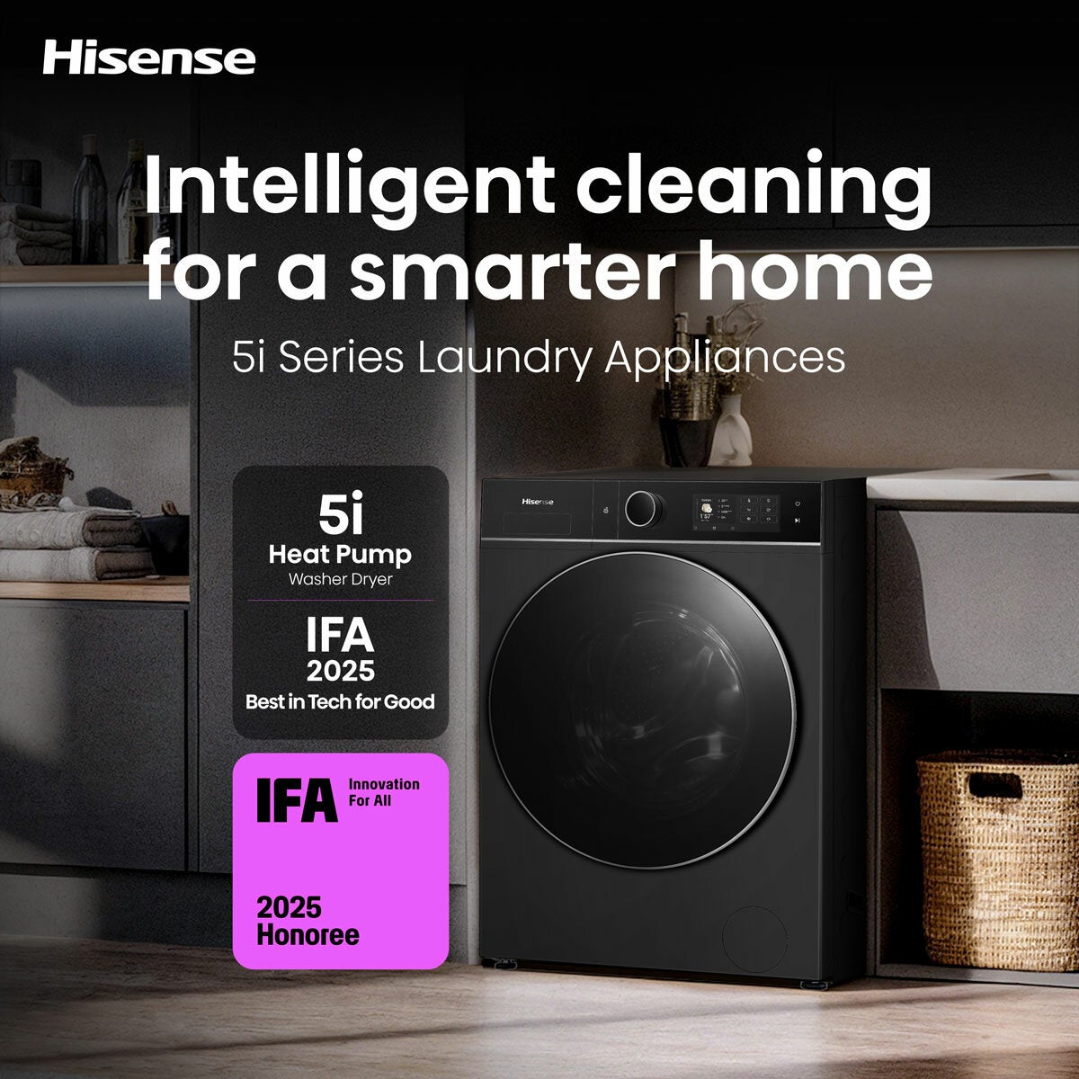 Hisense KitchenFit 5i Series WD5I1245BBRH 12kg / 8kg Washer Dryer, A Rated in Black Hisense KitchenFit 5i Series WD5I1245BBRH 12kg / 8kg Washer Dryer, A Rated in Black