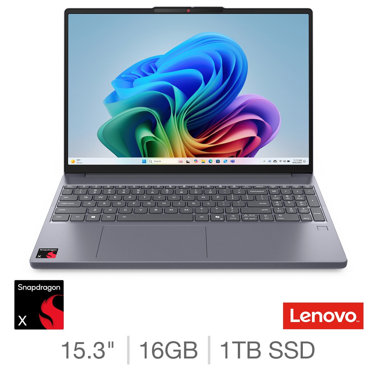 Lenovo IdeaPad Slim 3, Qualcomm Snapdragon X, 16GB 1TB SSD, 15.3 Inch Laptop, 83N3