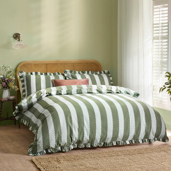 Wylder Birdie Green Stripe Duvet Cover Set, in 4 Sizes