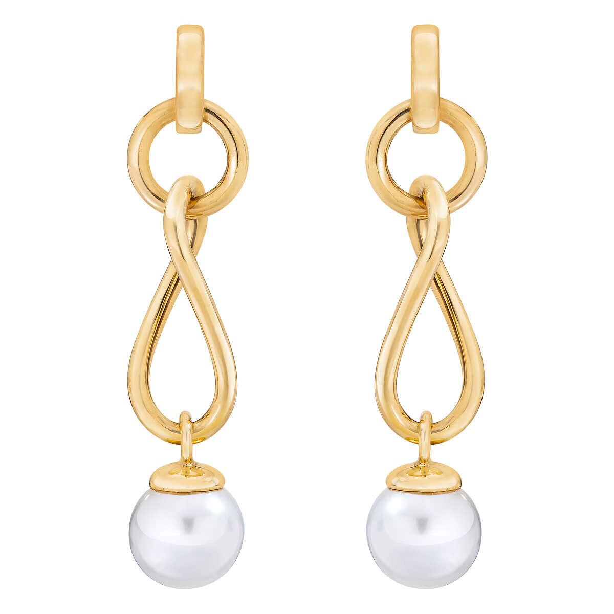 9-9.5mm Cultured Freshwater White Pearl Twist Earrings, 14ct Yellow Gold
