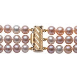 5.5-6mm Cultured Freshwater 3 Row Multl Colour Pearl Bracelet, 14ct Yellow Gold