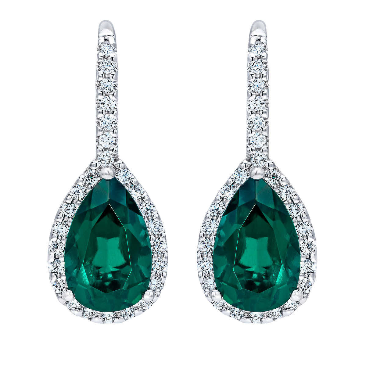 Pear Cut Lab Created Emerald 0.50ctw Diamond Earrings