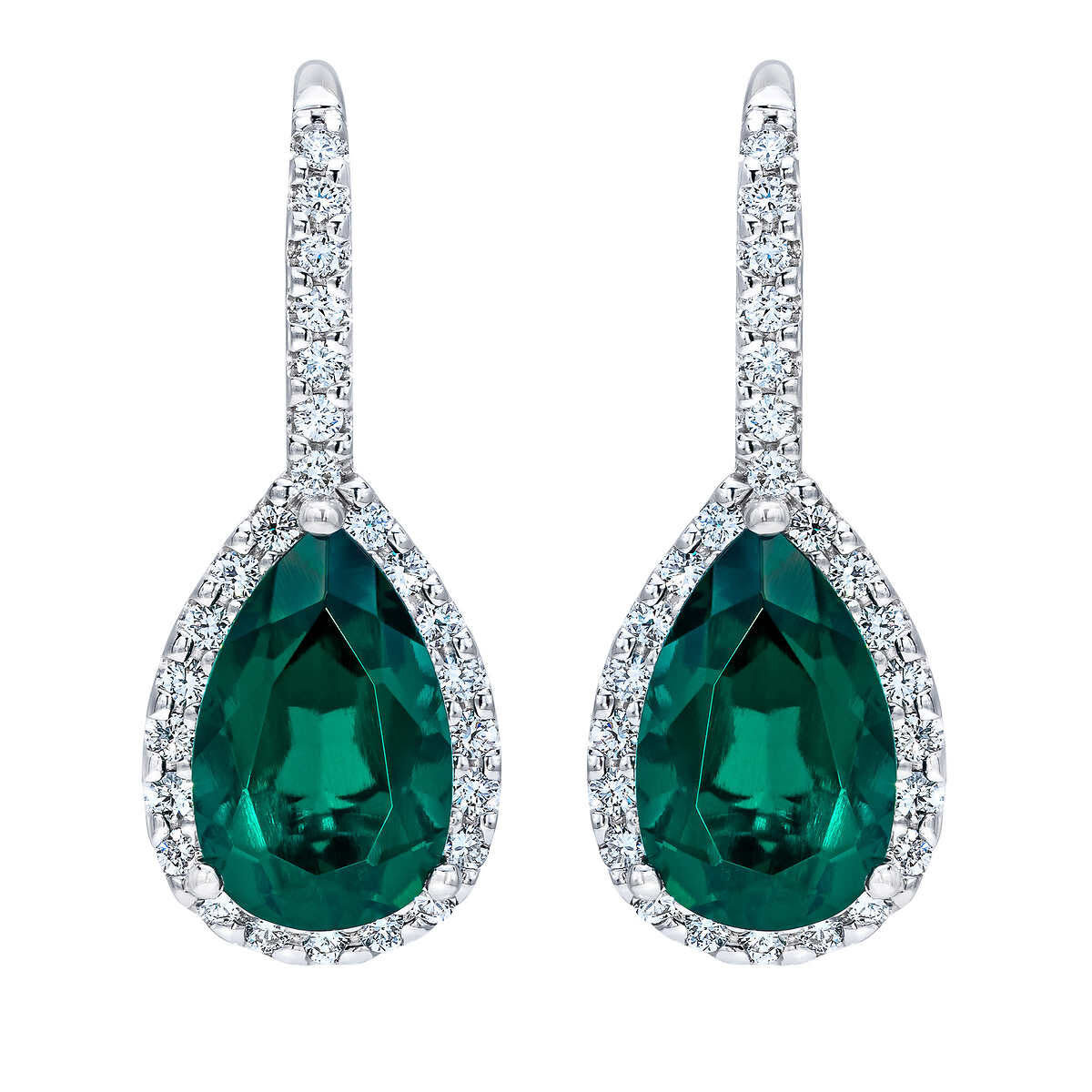 Pear Shaped Emerald and 0.50ctw Diamond Earrings