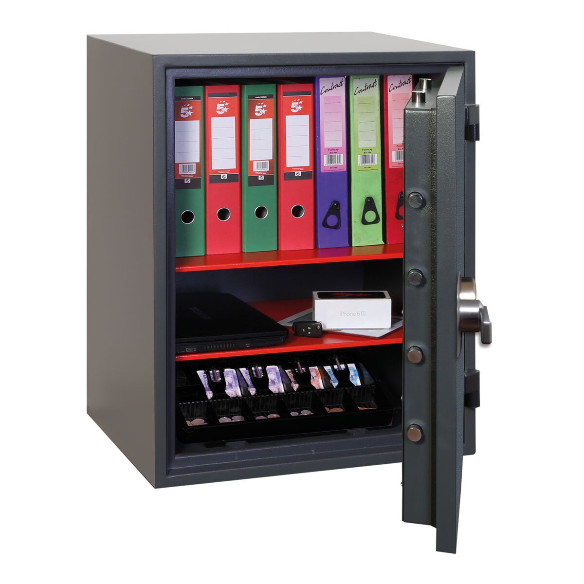 Cut out image of safe with door partially open