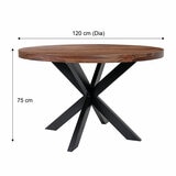 Indus Valley Henley Round Wooden Dining Table + 4 Brown Chairs