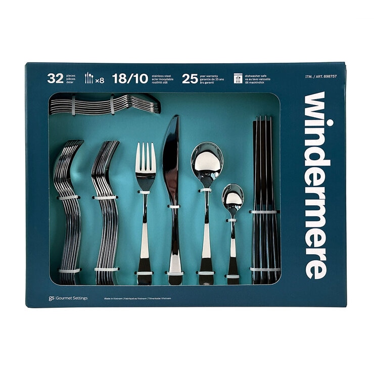 Gourmet Settings Windermere Stainless Steel Cutlery Set, 32 Piece Gourmet Settings Windermere Stainless Steel Cutlery Set, 32 Piece