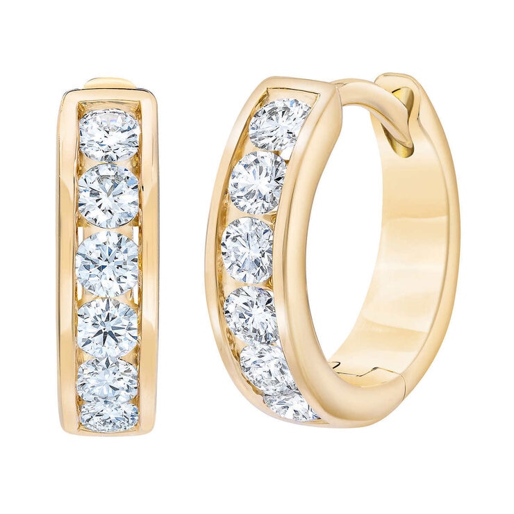 0.50ctw Round Brilliant Cut Diamond Huggie Hoop Earrings, 14ct Yellow Gold 0.50ctw Round Brilliant Cut Diamond Huggie Hoop Earrings, 14ct Yellow Gold