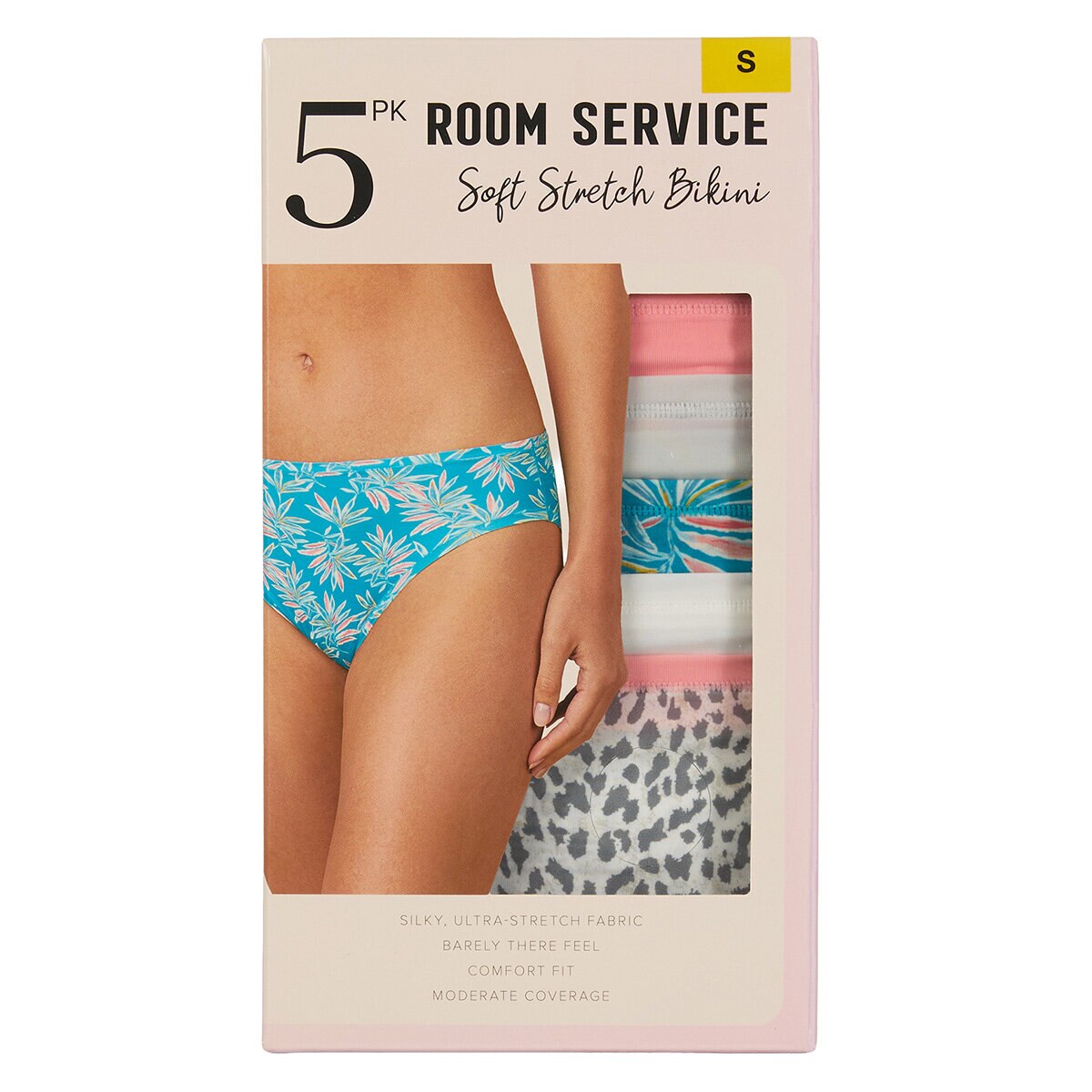 Room Service Ladies Printed Brief 5 Pack in Grey Coral