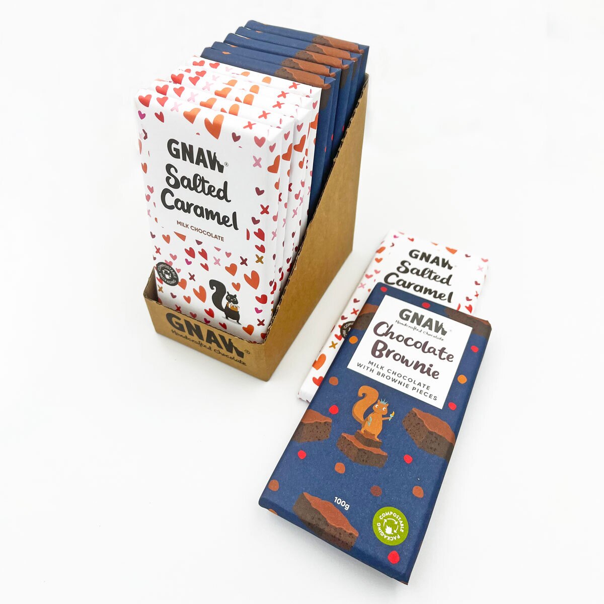 Gnaw Salted Caramel and Chocolate Brownie Chocolate Bars, 12 x 100g