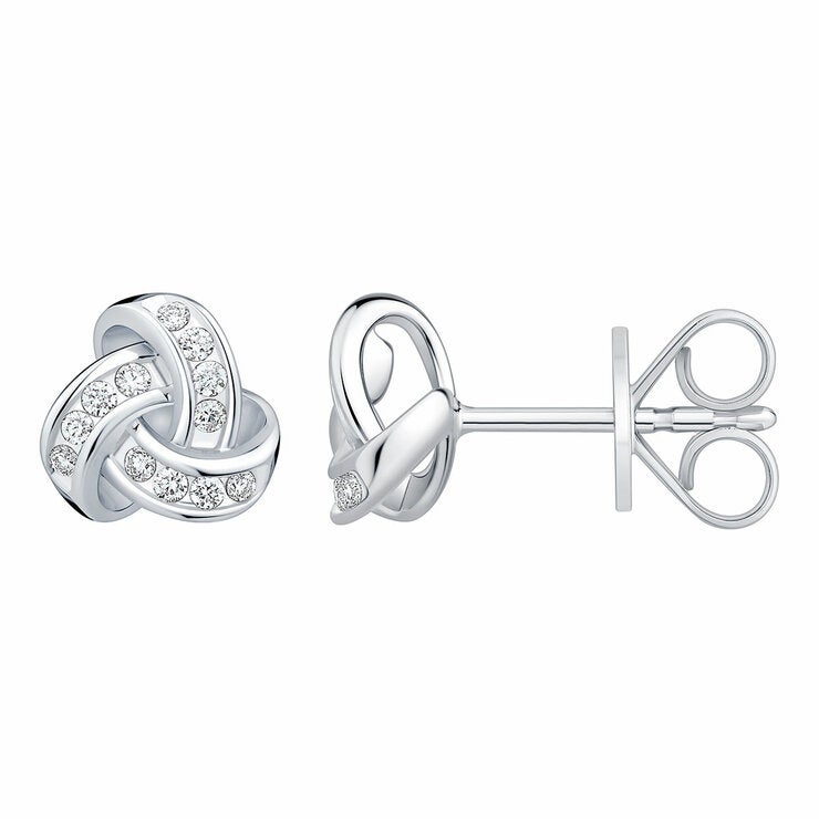 0.15ctw Round Brilliant Cut Diamond Knot Earrings, 14ct White Gold