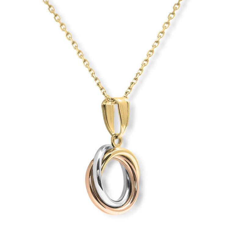 Three Colour Knot Pendant, 14ct Yellow, Rose &White Gold