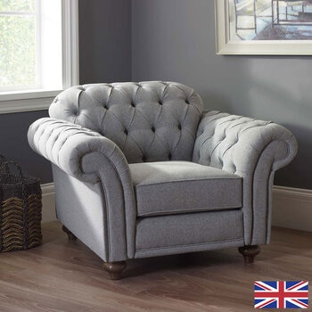 Bordeaux Button Back Grey Fabric Armchair