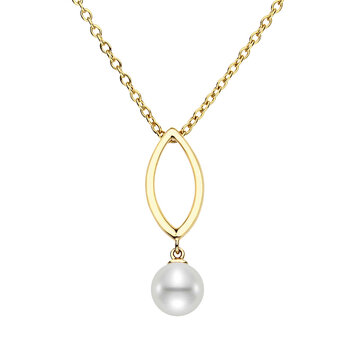 7-7.5mm Cultured Freshwater White Pearl Marquise Drop Pendant, 18ct Yellow Gold