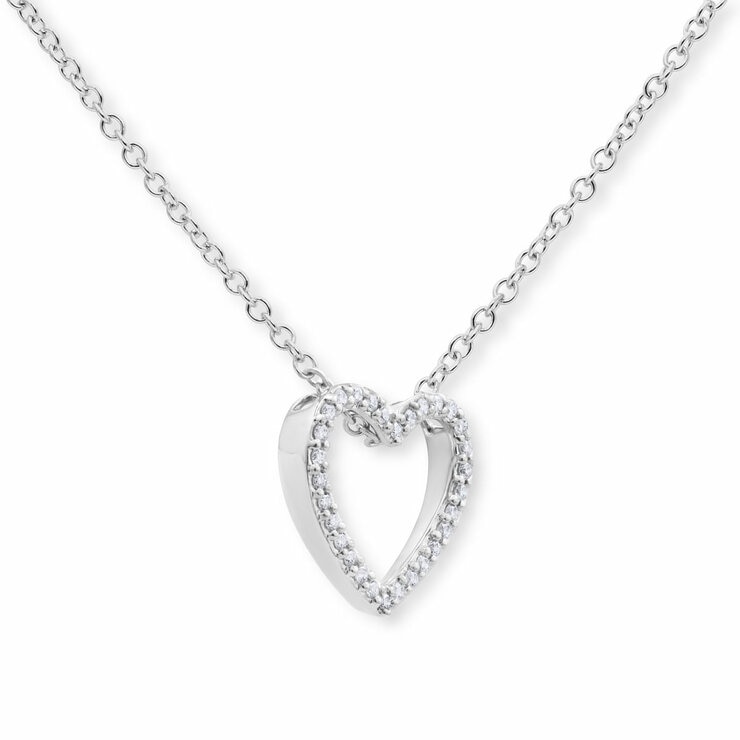0.09ctw Round Brilliant Cut Diamond Heart Pendant, 18ct White Gold