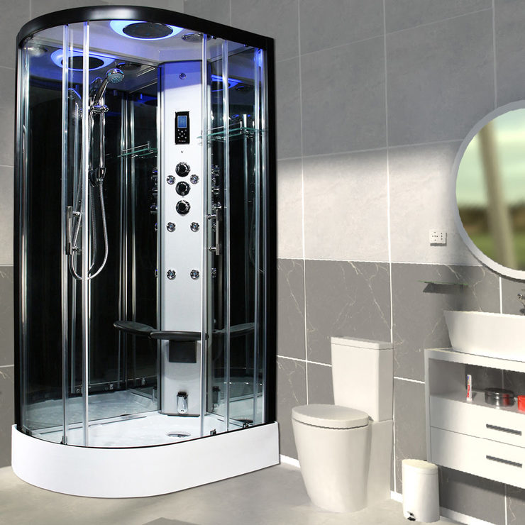 Insignia Premium 110cm Offset Quadrant Steam Shower with Black Frame