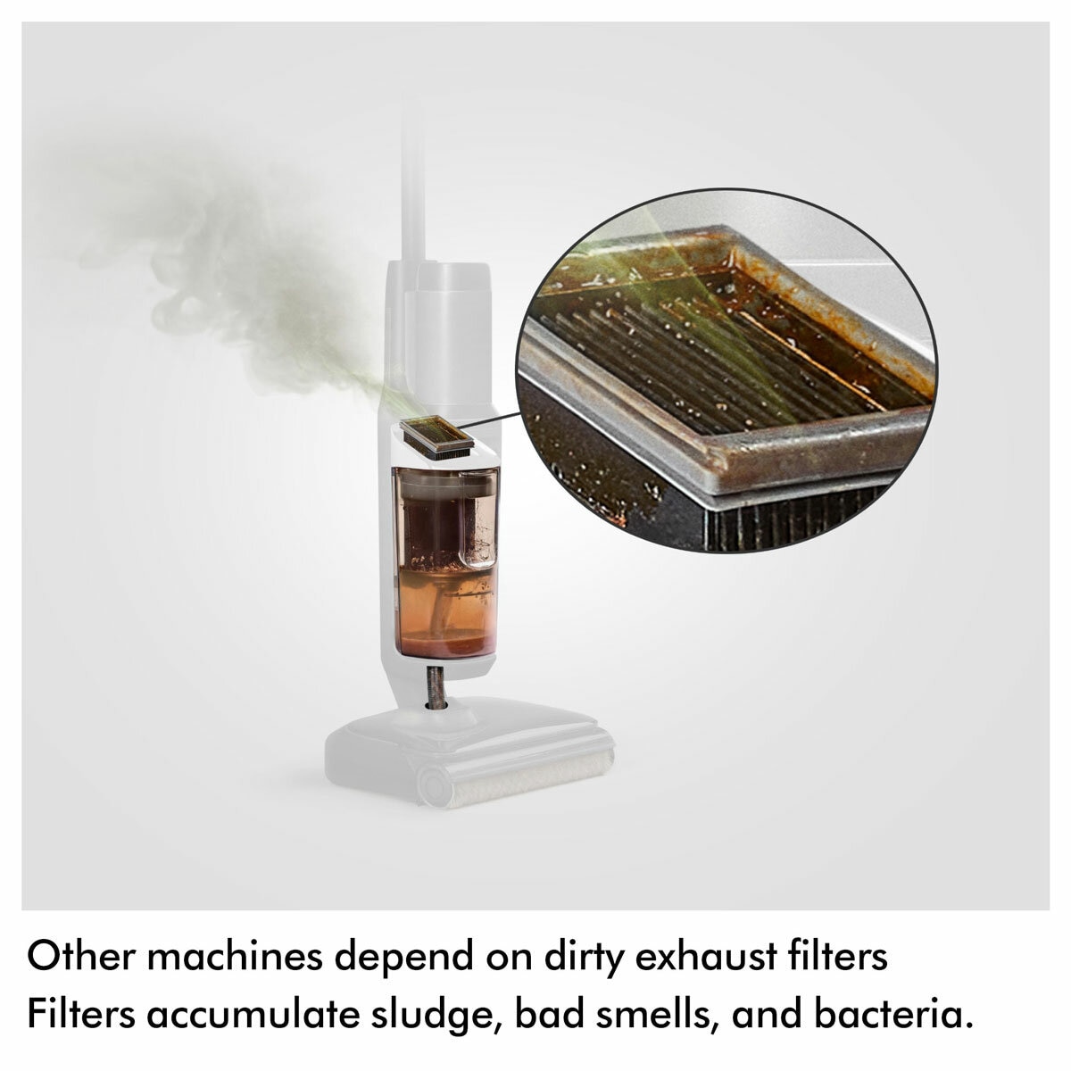 Lifestyle image of Dyson Clean+Wash Hygiene hard floor cleaner of other machine' dirty exhaust filters