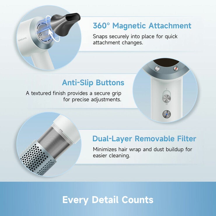Lifstyle image showing features of the hairdryer Lifstyle image showing features of the hairdryer