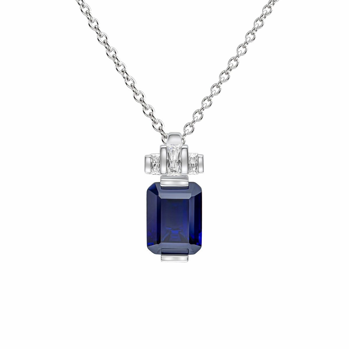 Diamonfire Sterling Silver Sapphire Cubic Zirconia Emerald Cut Pendant