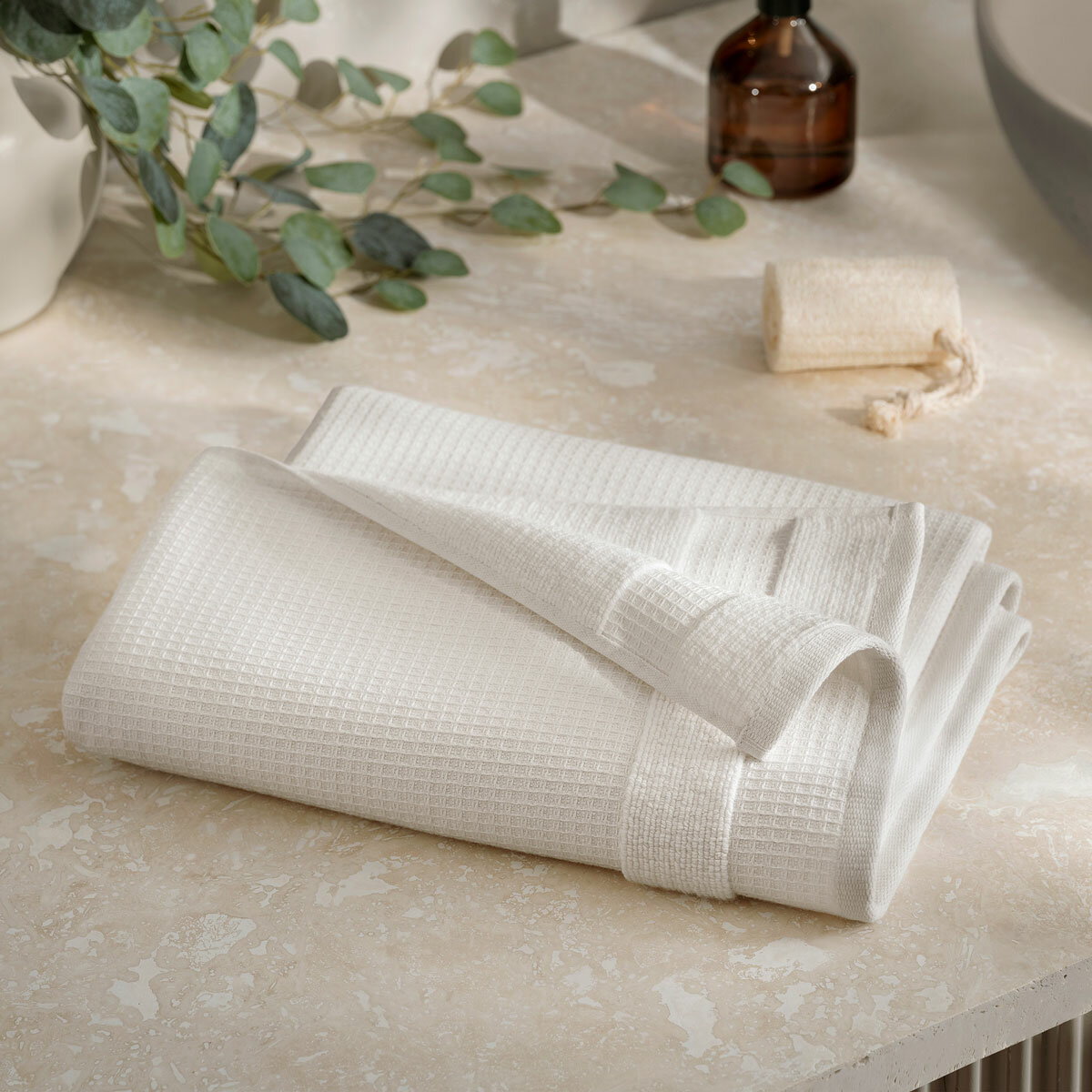 Welhome 100% Cotton Waffle Bath Towel, White