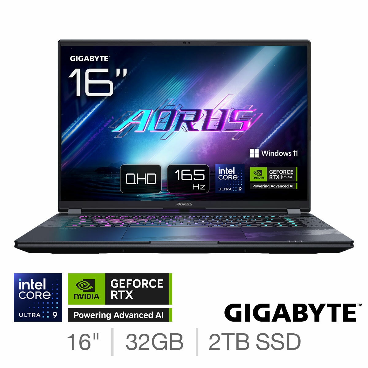 Gigabyte AORUS ELITE 16, Intel Core Ultra 9, 32GB RAM, 2TB SSD, NVIDIA GeForce RTX 5070, 16 inch Gaming Laptop, BWHC3UKC65SH