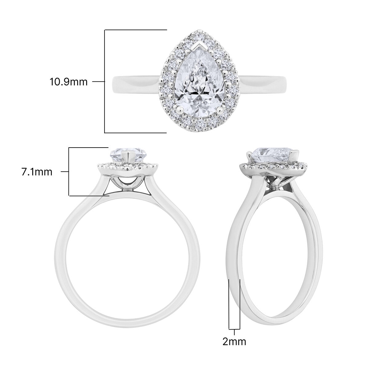 0.90ctw Pear Round Brilliant Cut Diamond Halo Ring Pla