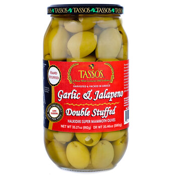 Tassos Garlic & Jalapeno Double Stuffed Olives, 992g