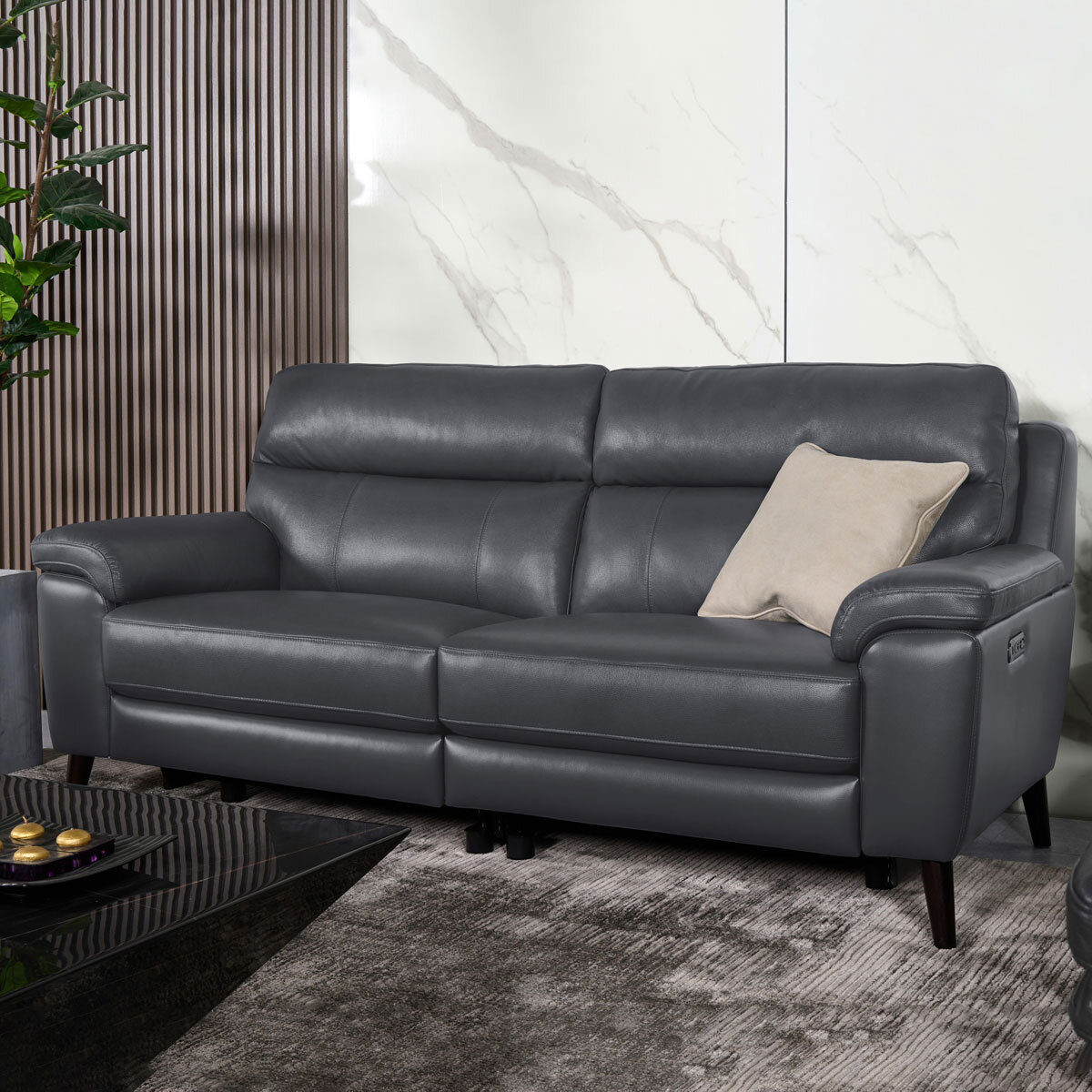 Grace Dark Grey Leather Power Reclining Large 2 Seater Sofa
