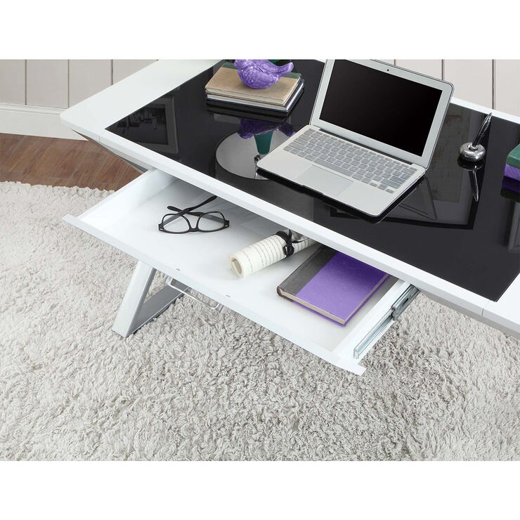 Bayside Furnishings Writing Desk with Tempered Glass Top & Storage