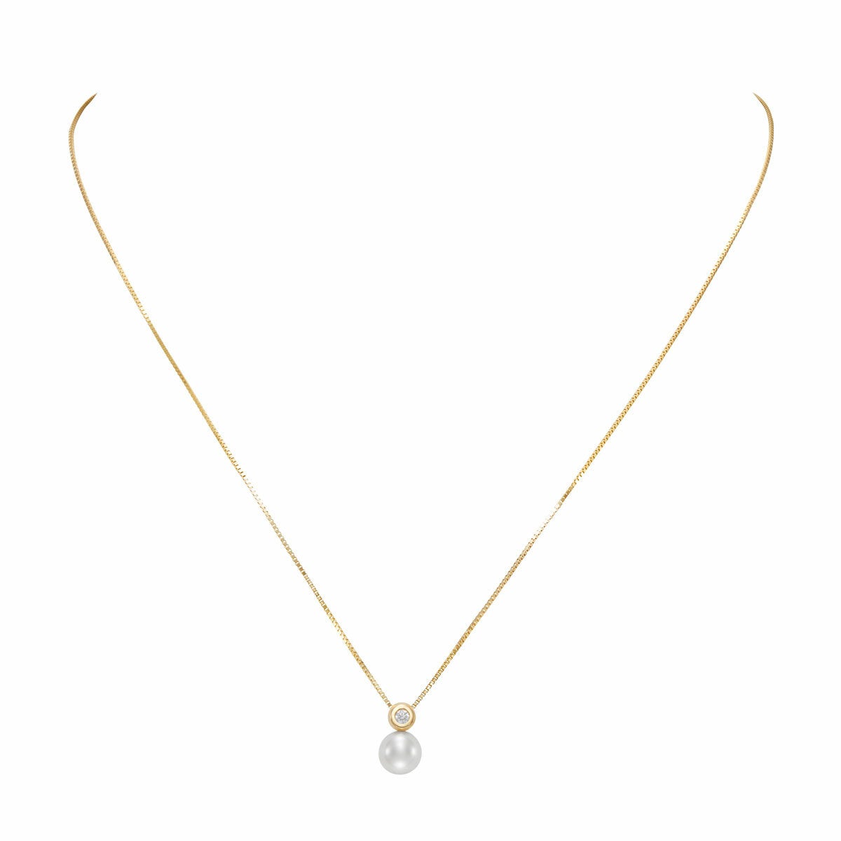8-8.5mm Freshwater White Pearl & 0.07ct Diamond Pendant, 14ct Yellow Gold 8-8.5mm Freshwater White Pearl & 0.07ct Diamond Pendant, 14ct Yellow Gold