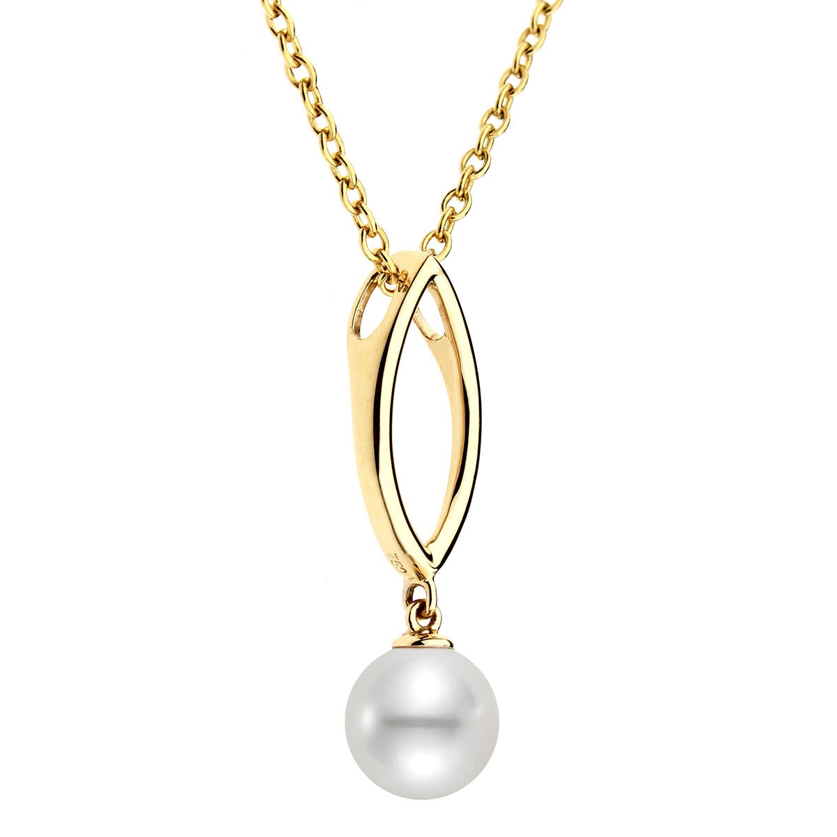 7-7.5mm Freshwater Pearl Marquise Drop Pendant, 18ct Yellow Gold