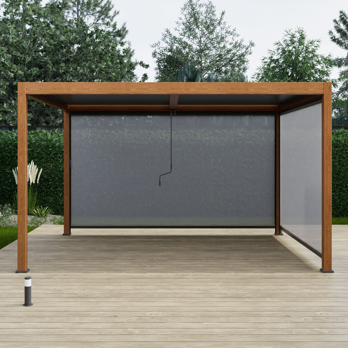 Alvivo 9ft 8" x 13ft 3" (3 x 4m) Wood-Look Louvered Aluminium Pergola Bundle with 3 Pull-Down Screens