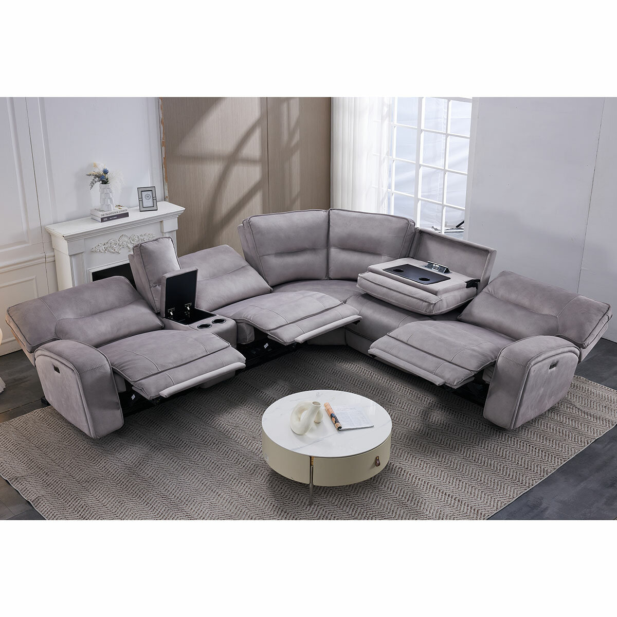Excalibur Grey Fabric 6 Piece Power Reclining Sectional Sofa