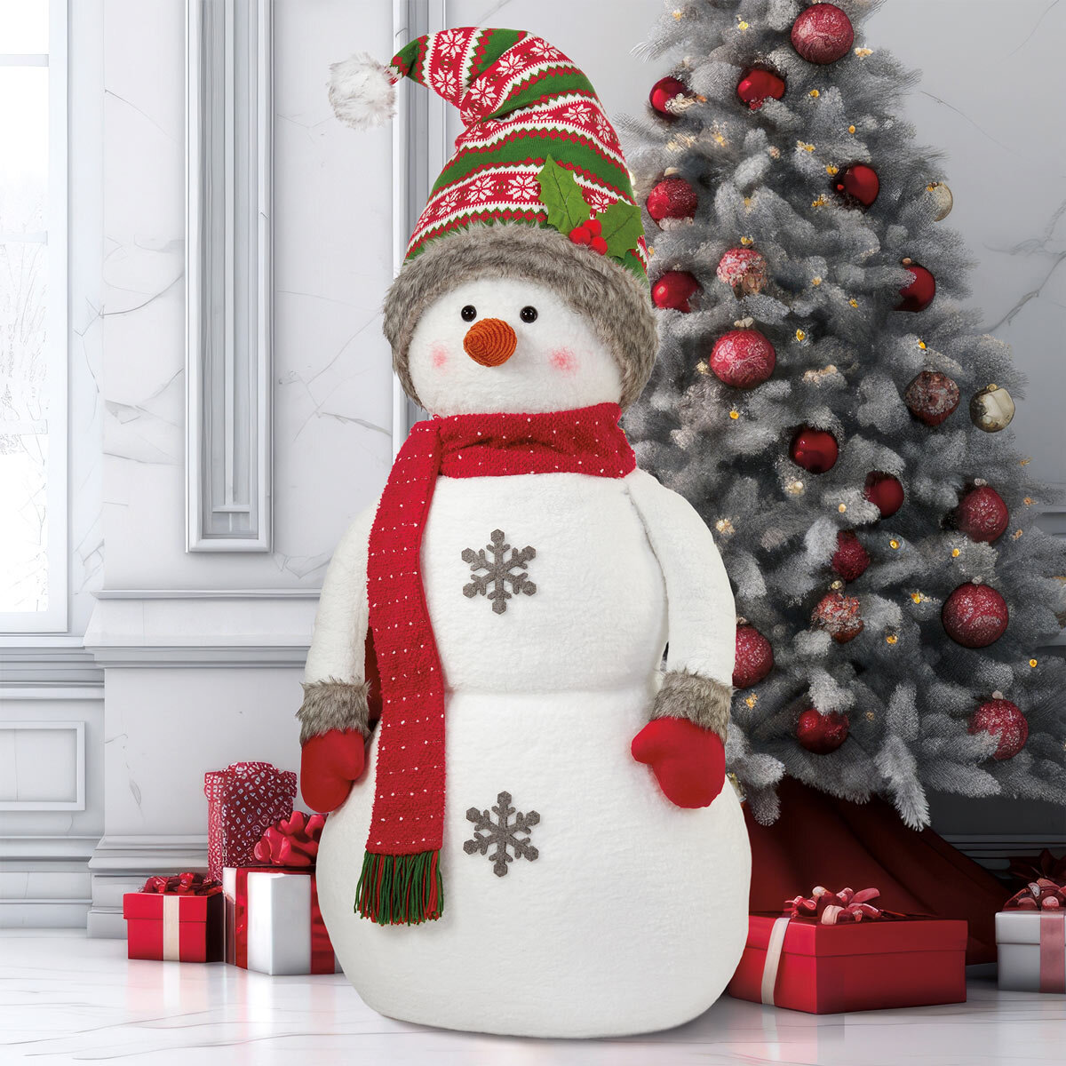 3.9ft (1.2m) Soft Sculpture Cosy Stocking Cap Snowman