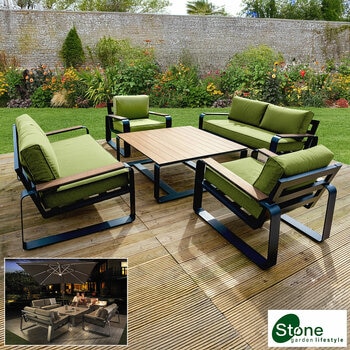 Stone Garden 5 Piece Deep Seating Patio Set in Green