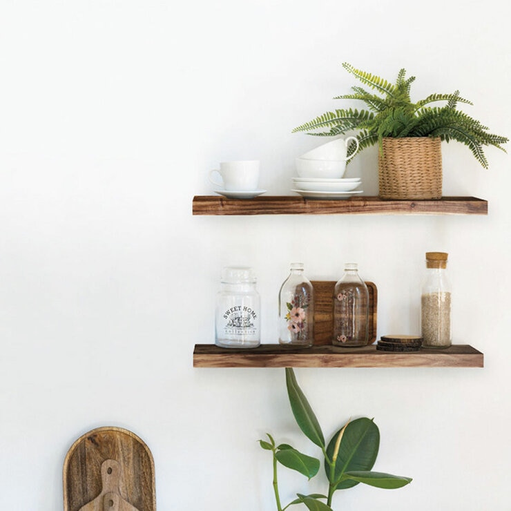Acacia Floating Wood Shelf, 2 Pack Acacia Floating Wood Shelf, 2 Pack
