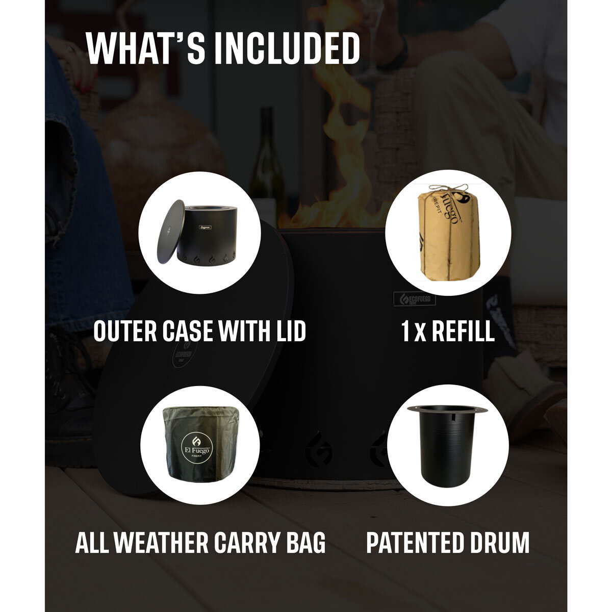 Eco Fuego Steel Fire Pit Bundle + Cover