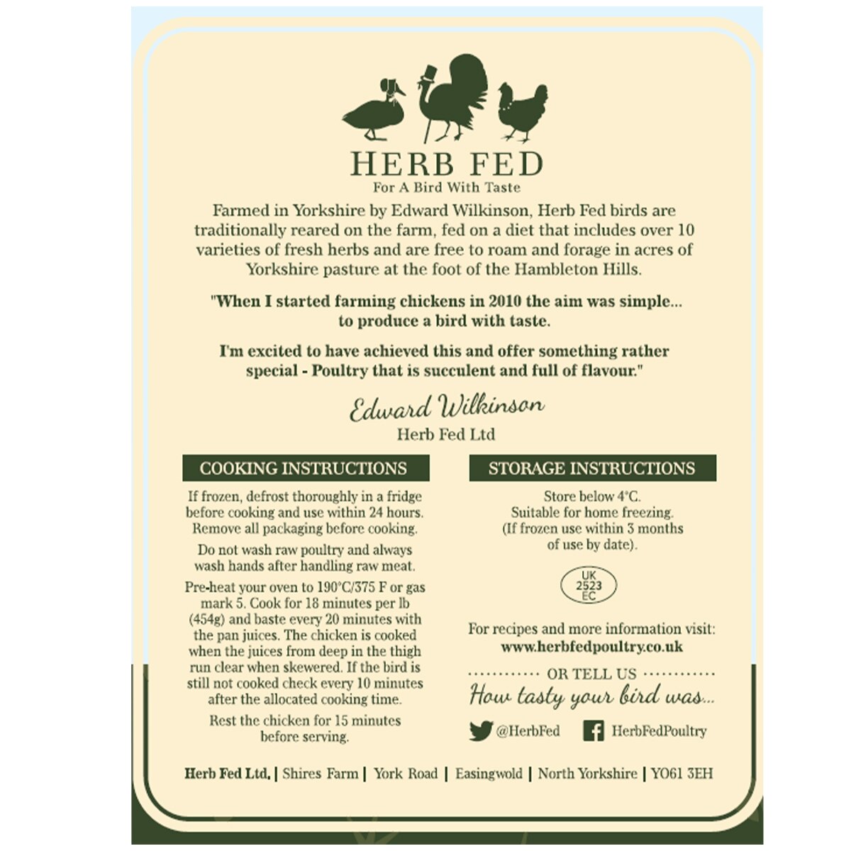 Herb Fed Free Range Whole Chickens,  2 x 2.2kg (Serves 6-8 people per Chicken)