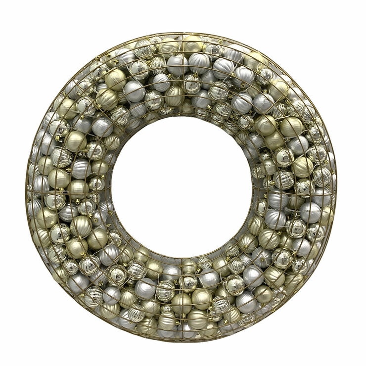 36 inch LED Ornament Wreath With LED lights, Silver & Gold