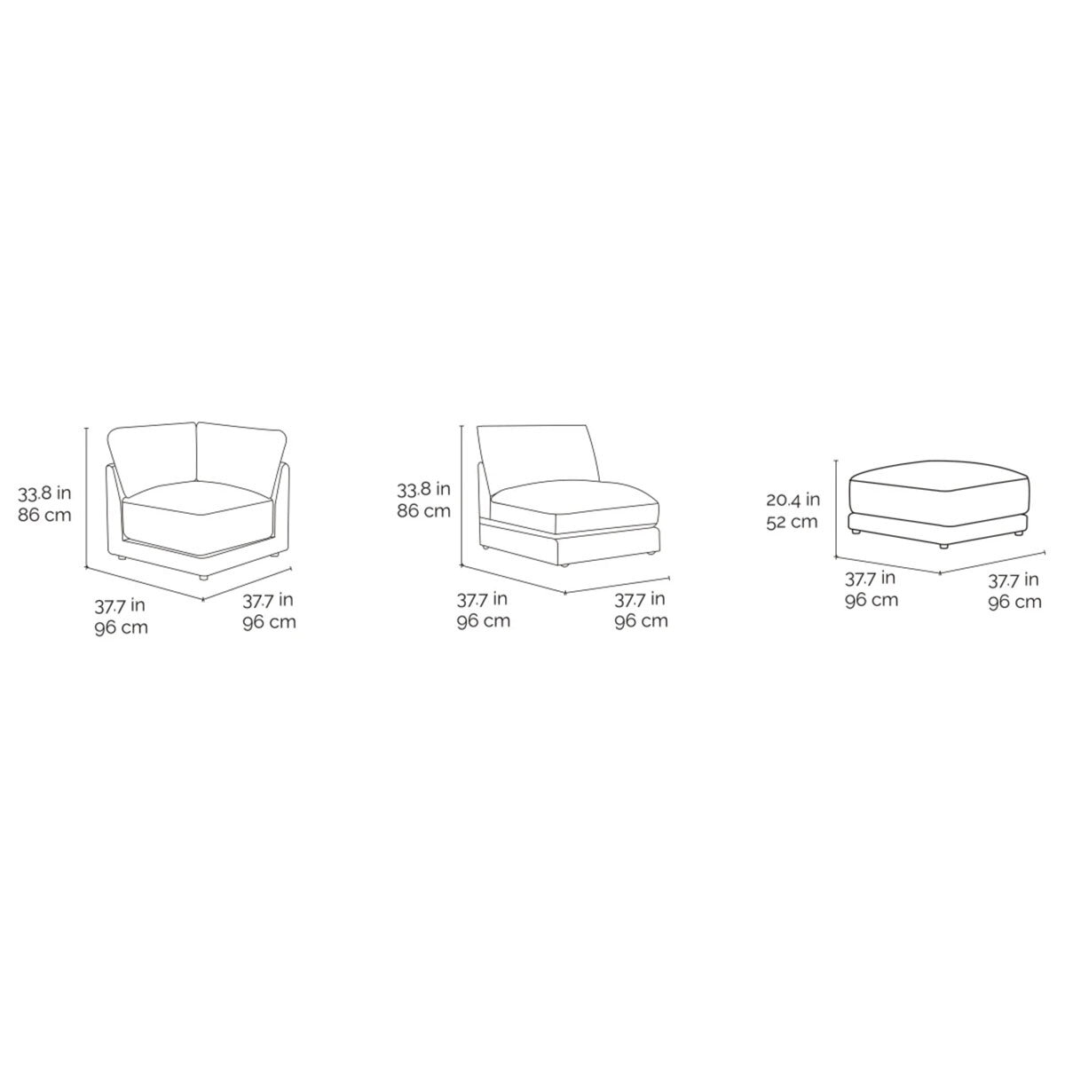Light Grey Sofa Line Dimension Drawing