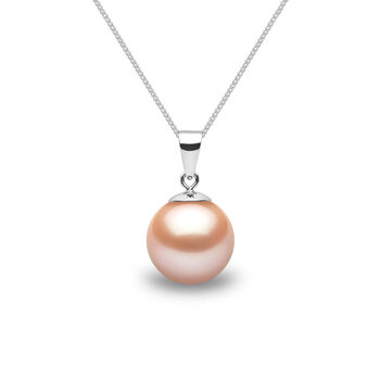 10-10.5mm Cultured Freshwater Peach Pearl Pendant, 18ct White Gold