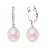 8.5-9mm Cultured Freshwater Pink Pearl and 0.18ctw Diamond Earrings, 18ct White Gold