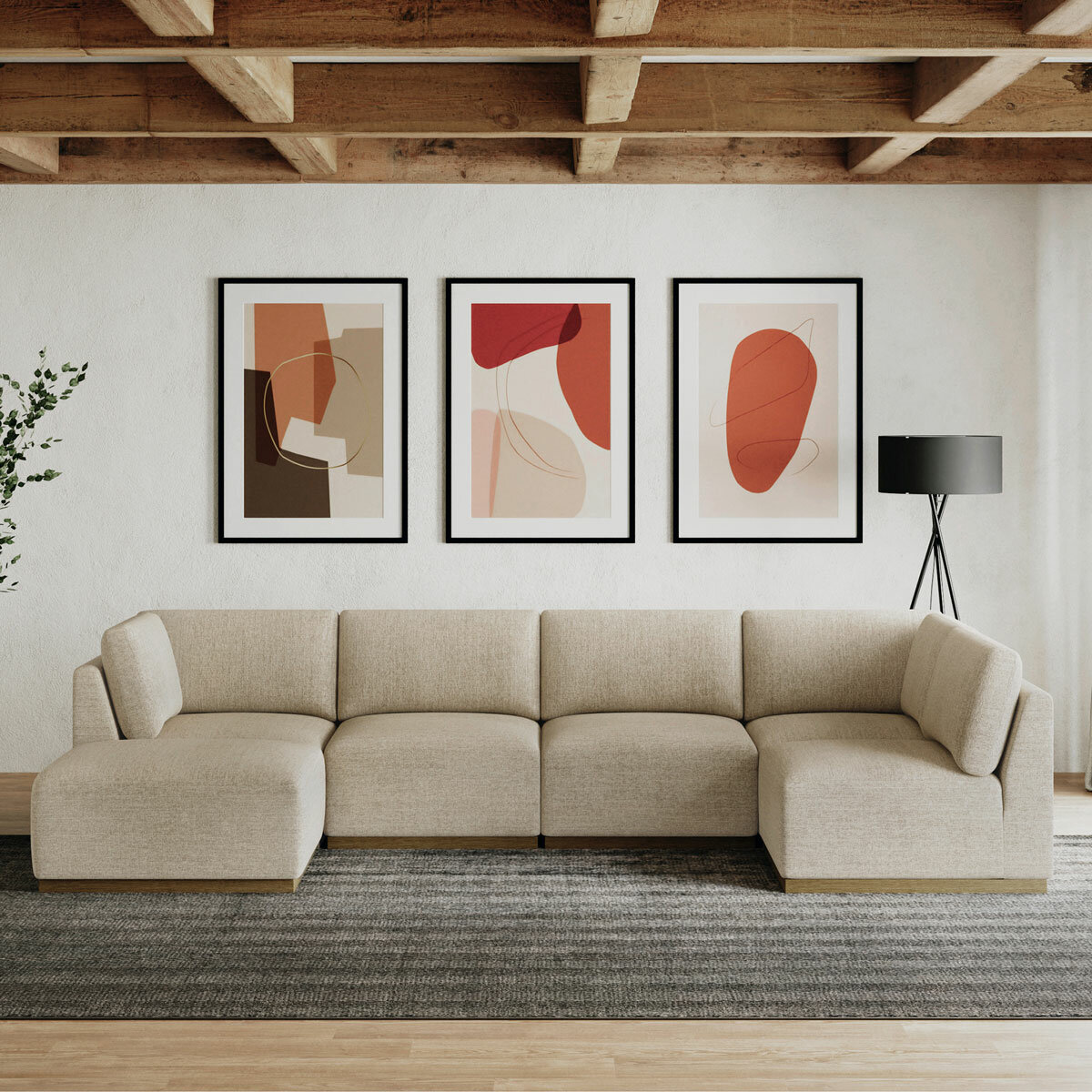 Henredon Murphy Taupe 6 Piece Modular Fabric Sofa