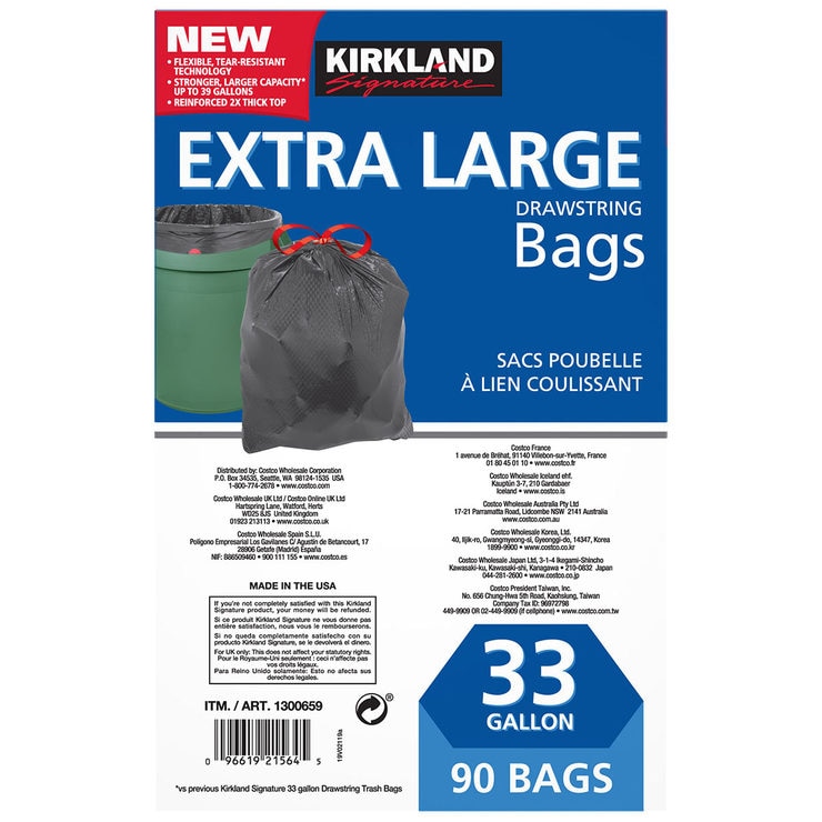 Kirkland Signature 33 Gallon FlexTech Bin Bags, Pack of 90 Costco UK