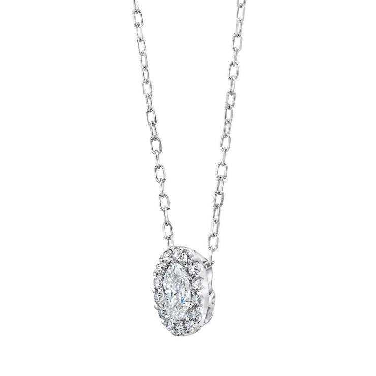 0.40ctw Oval Cut Diamond Halo Pendant, 14ct White Gold 0.40ctw Oval Cut Diamond Halo Pendant, 14ct White Gold